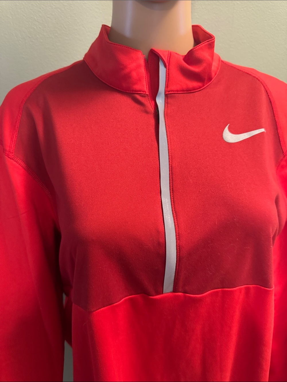 Nike Red Men's Quarter-Zip Pullover with White Zip Placket - Picture 4 of 6